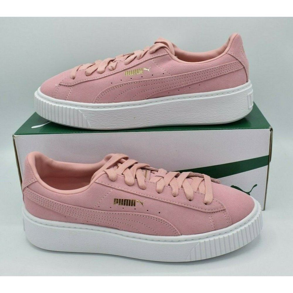 Puma Women Size 8.5 Suede Gold Bridal Rose Pink Metallic Platform Sneakers Shoes